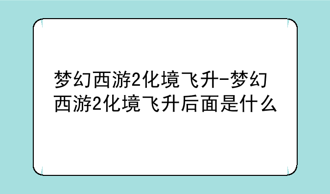 梦幻西游2化境飞升-梦幻西游2化境飞升后面是什么