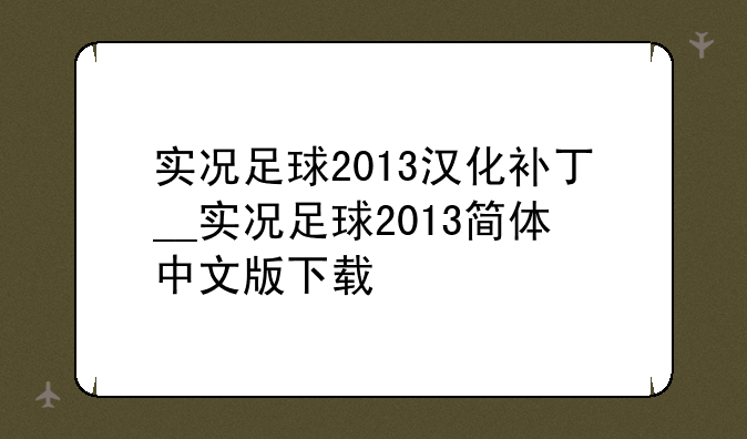 实况足球2013汉化补丁__实况足球2013简体中文版下载